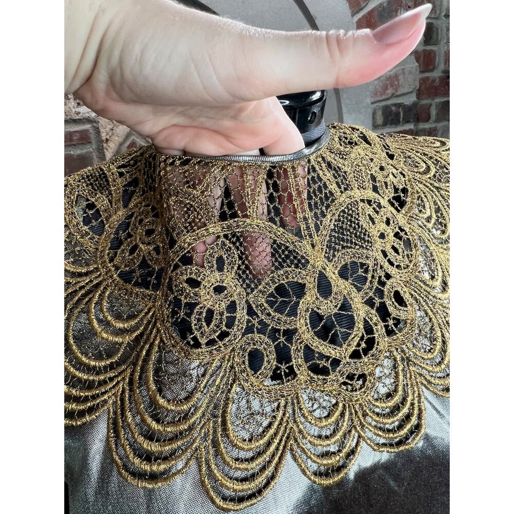 Blouse silver lamee gold lace 1980s shoulder pads - Picture 4 of 13